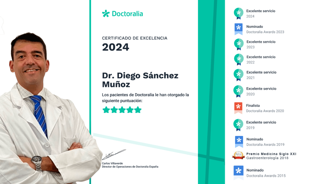 El Dr. Diego Sánchez Muñoz, reconocido un año más con el Certificado de Excelencia de Doctoralia