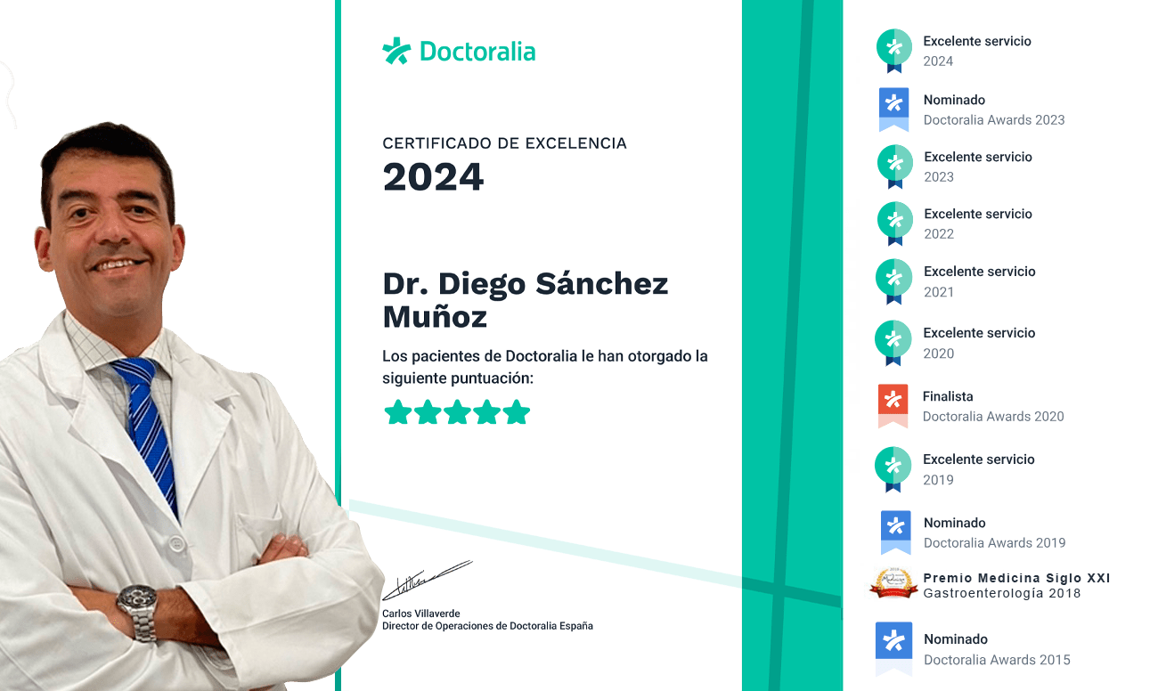 El Dr. Diego Sánchez Muñoz, reconocido un año más con el Certificado de Excelencia de Doctoralia